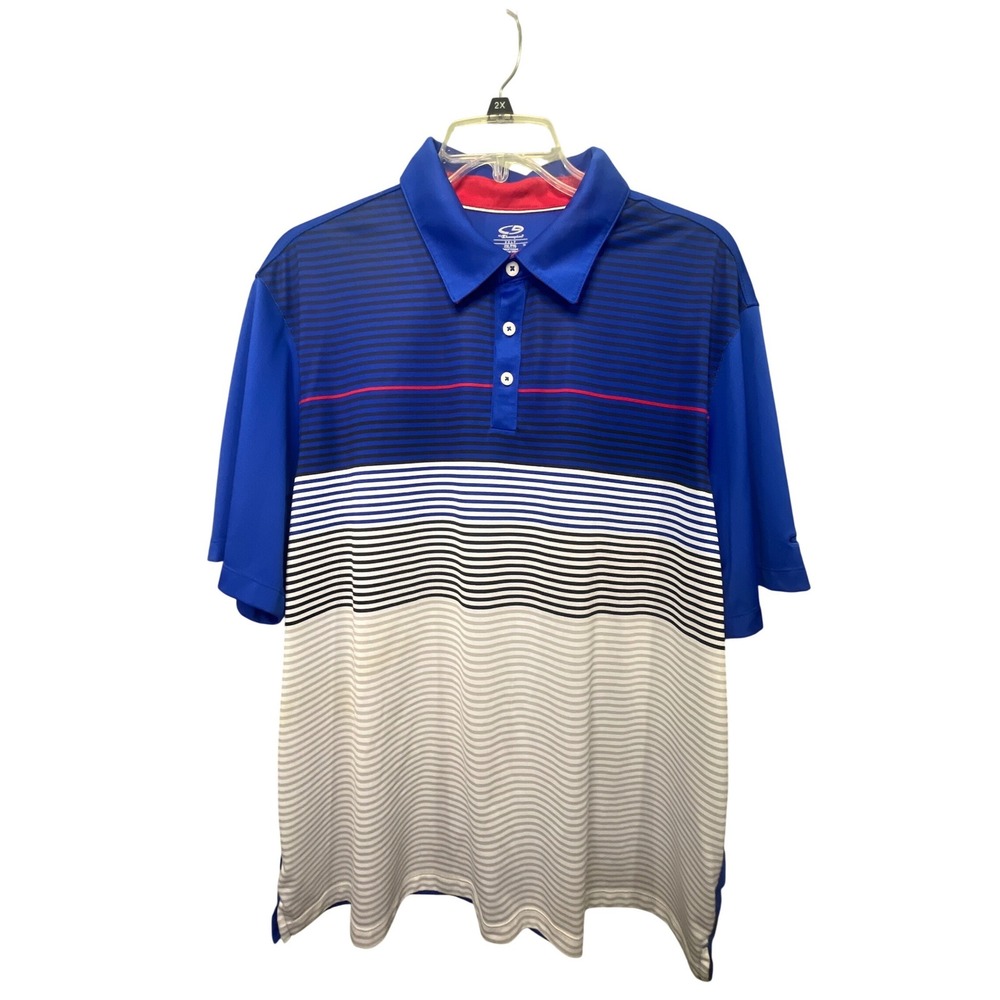 C9 by Champion Golf Polo Shirt Mens XXL Blue White Striped Short Sleeve Athletic